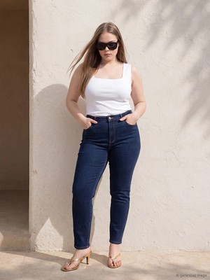 Lc Waikiki Yeni Sezon Mavi Büyük Beden Slim Mom Kadın Jean Pantolon