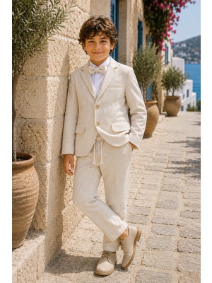 tinytrends Erkek Çocuk Gentleman Ceketli Papyonlu 4'lü %100 Pamuk Takım Elbise