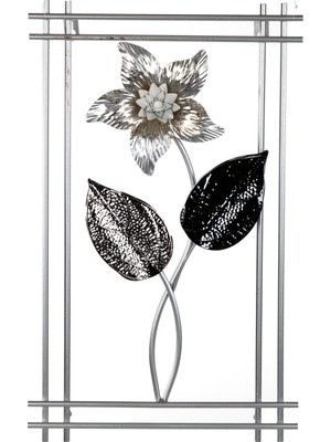 Herdekora Metal Tablo Çiçek Desenli 3 Boyutlu Modern Gümüş 30X50 Cm.