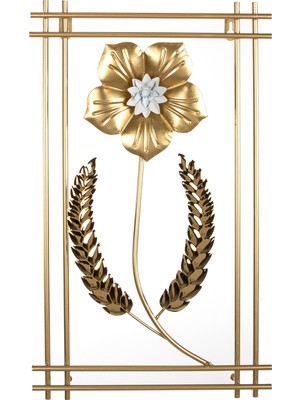Herdekora Metal Tablo Çiçek Desenli 3 Boyutlu Modern Gold 30X50 Cm.