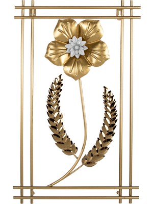 Herdekora Metal Tablo Çiçek Desenli 3 Boyutlu Modern Gold 30X50 Cm.