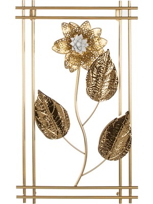 Herdekora Metal Tablo Çiçek Desenli 3 Boyutlu Modern Gold 30X50 Cm.