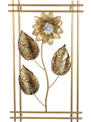 Herdekora Metal Tablo Çiçek Desenli 3 Boyutlu Modern Gold 30X50 Cm.