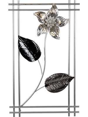 Herdekora Metal Tablo Çiçek Desenli 3 Boyutlu Modern Gümüş 30X50 Cm.