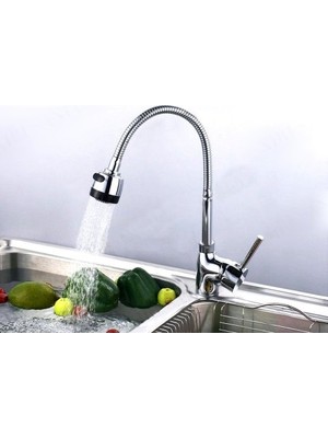 Krom Spiral Musluk Başlığı 40 cm Uzunlukta Oynar Başlık ile Pratik Kullanım Sağlar