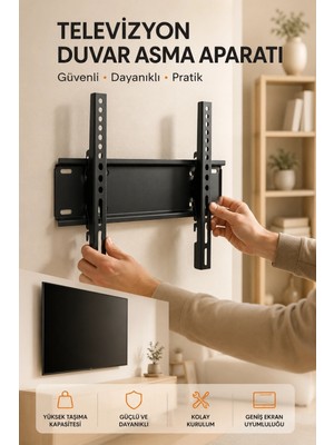 Pileli Store Yüksek Taşıma Kapasiteliniversal Tv Duvar Askı Aparatı 32-42 Inç Güvenli Sabitleme Sistemi