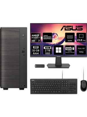 Asus V700 Mini Tower Amd Ryzen Aı 7 445 32GB Ram 2tb SSD 23.8" Fhd WIN11 Home VM7010R7445026WP307 Masaüstü Bilgisayar + Per4 USB Bellek