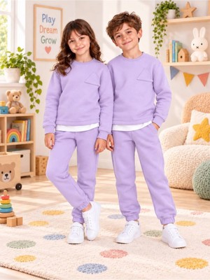 Babito Store Çocuk & Bebek Unisex Bisiklet Yaka Şardonlu Kışlık Sweatshırt Kreş Eşofman Takımı 3-8 Yaş