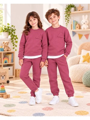 Babito Store Çocuk & Bebek Unisex Bisiklet Yaka Şardonlu Kışlık Sweatshırt Kreş Eşofman Takımı 3-8 Yaş