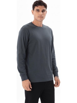 Kly Erkek Füme Uzun Kollu Bisiklet Yaka Düz Basic T-Shirt C3T2N5-T