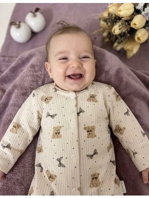 Tuem Baby %100 Pamuk Ayıcık Baskılı Uzun Kollu Unisex Bebek Tulum