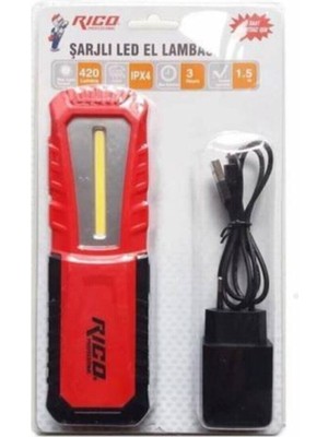 Rico RC0038 420 Lümen Şarjlı LED Lambası El Feneri Mıknatıslı Asmalı