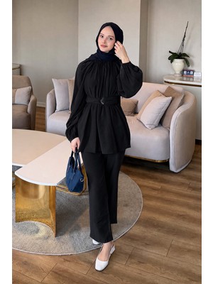 Lamelif Modal Pantolon Ikili Takım Siyah