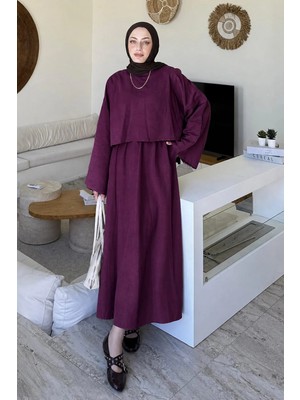 Lamelif Etekli Tesettür Takım Mürdüm