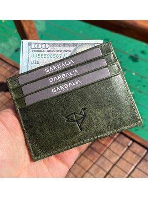 Garbalia Seul Crazy Deri Çift Taraflı Unisex Kartlık Cüzdan Yeşil Şık Tasarımlı Hediye Seçeneği