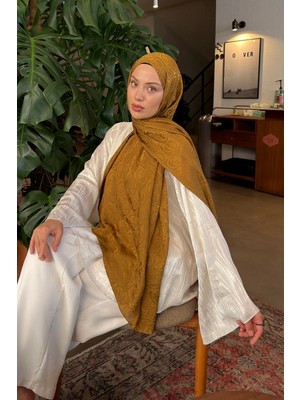 Lamelif Gg Desen Ayrobin Floş Jakar  Şal Camel