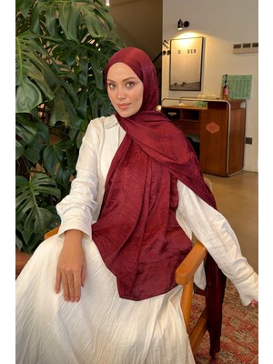 Lamelif Zincir Desen Ayrobin Floş Jakar  Şal Bordo