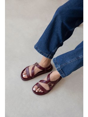 Straswans Vitinha Kadın Deri Sandalet Bordo
