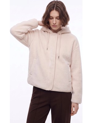 Jeep J6WL-SWT7053 Ekru Kapüşonlu Loose Fit Kadın Sweatmont