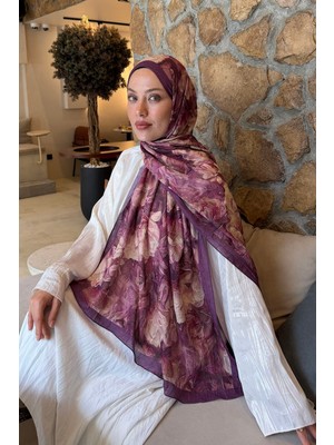 Lamelif Vintage Flower Desen Bambu Şal Mürdüm