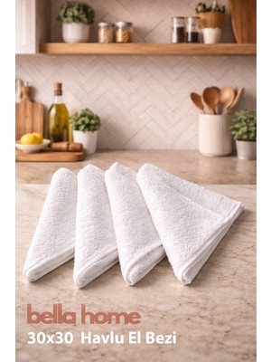 Bella Home %100 Pamuk Havlu El Bezi | 30X50 cm | Beyaz | 4’lü Set | Yumuşak & Yüksek Emici