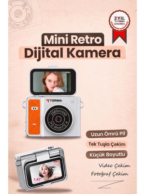 Torima Mini Dijital Kamera 2k Flip Ekranlı Selfie Video Vlog Kamerası CMR46 Turuncu
