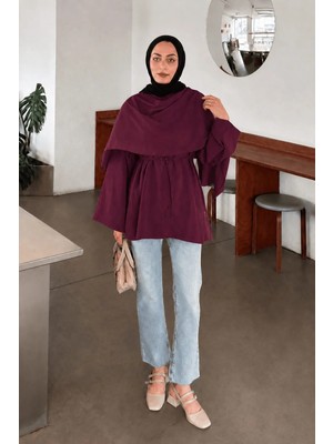 Lamelif Şallı Bağlama Detaylı Tunik Bordo