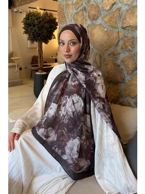 Lamelif Vintage Flower Desen Bambu Şal Acı Kahverengi