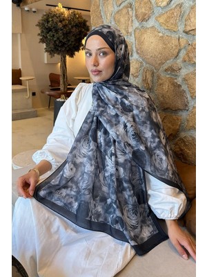 Lamelif Botanik Çiçek Desen Lara Soft Şal Siyah