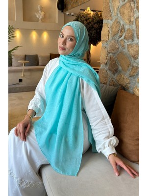 Lamelif Diamond Desen Aura Pamuk  Jakar  Şal Turkuaz