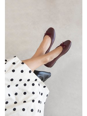Straswans Lily Kadın Fiyonk Detay Deri Babet Bordo