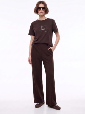 Jeep Kahverengi Kadın Bisiklet Yaka Relaxed Nakışlı T-Shirt J6WL-TST7082