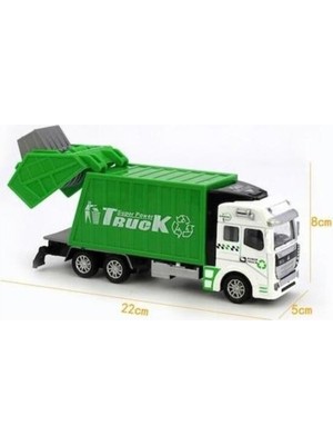 Asya Oyuncak Mega Yeşil-Beyaz Çöp Kamyonu Çek Bırak 22 cm Kaliteli Plastik Model