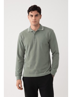 Kly Erkek Su Yeşili Uzun Kol Polo Yaka Desenli T-Shirt C5T1N5-T