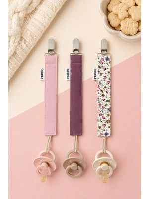 Karamila Bebek Emzik Tutacağı %100 Pamuk Poplin Kumaş Pembe Emzik Askısı 2,5 cmx27 cm