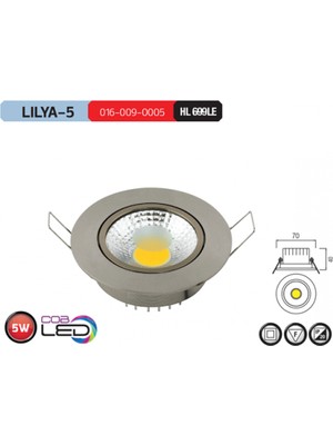Horoz Lilya-5 5W LED Downlight Gri Renk 6400K Beyaz Işık Yüksek Işık Verimi Modern Tasarım