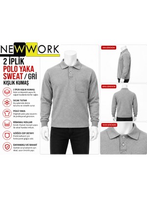 Newwork Polo Yaka 2 Iplik Kışlık Gri Sweat