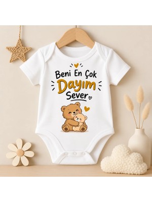 Igigi Collection Igıgı Beni En Çok Dayım Sever Baskılı %100 Pamuk Unisex Bebek Zıbın