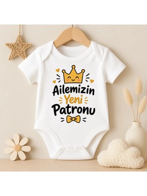 Igigi Collection Igıgı Ailemizin Yeni Patronu Baskılı %100 Pamuk Unisex Bebek Zıbın