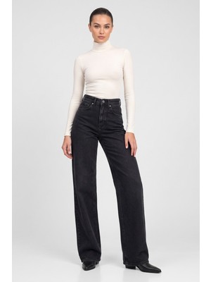 Saade Antrasit Kadın Yüksek Bel Mary Vintage Straight Fit Jean Pantolon