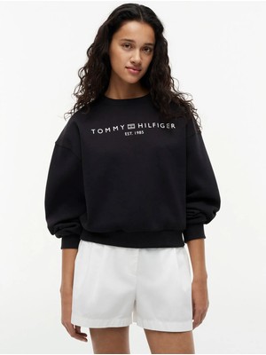 Tommy Hilfiger Antrasit Kadın Yuvarlak Yaka Baskılı Sweatshirt WW0WW47831BDS