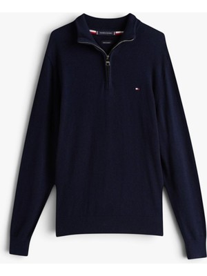 Tommy Hilfiger Pıma Org Ctn Cashmere Zıp Mock Erkek Mavi Kazak - MW0MW28049