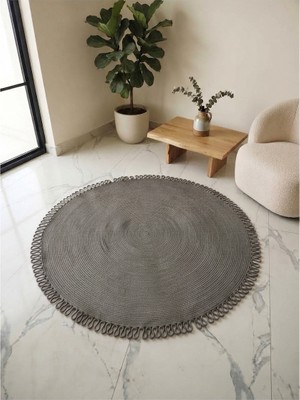 Nakkaş Grey 120 x 120 Jüt Halı Kilim Gri