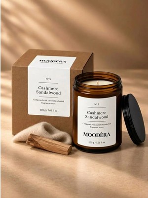 Moodèra Sandalwood Kokulu Mum, %10 Koku Esansı, Soya ve Parafin Mum Karışımı, 220 G, Kutulu