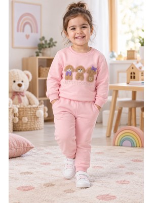 Tucan Kids Kız Çocuk Pembe Ayıcık Nakışlı 2 Iplik Eşofman Takımı