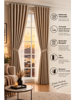 MRC Tekstil Premium Blackout Saten Perde – Karartma Fon Perde, Ekstrafor Büzgülü