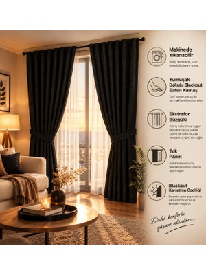 MRC Tekstil Premium Blackout Saten Perde – Karartma Fon Perde, Ekstrafor Büzgülü