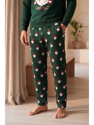 Katia & Bony Yeşil Erkek Santa Claus Yılbaşı Temalı Pijama Altı Yumuşak Pamuklu Kumaş ve Esnek Bel