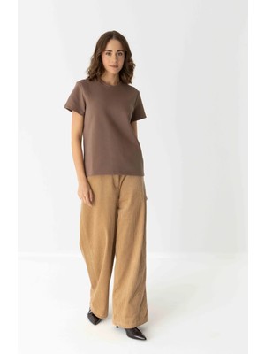 Maze The Official The Maze Basic Pamuklu Kadın T-Shirt Kahverengi