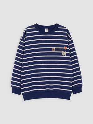 Lc Waikiki Yeni Sezon Lacivert Çizgili Erkek Çocuk Kalın Sweatshirt